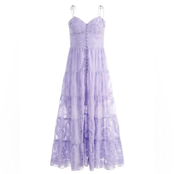 SOLD! NWT Alice + Olivia Shanti Eyelet Embroidery Button Front Dress Lavender - Picture 3 of 17